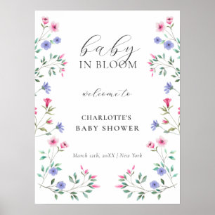 Affiche Baby shower Fleur sauvage Baby In Bloom Bienvenue