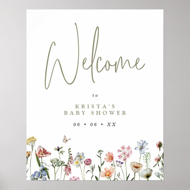 Affiche Baby shower fleur sauvage Bienvenue (Devant)