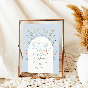 Affiche Baby shower fleur sauvage Blue Boy Bloom