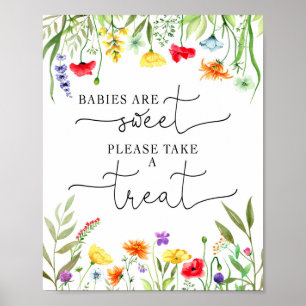 Affiche Baby shower fleur sauvage coloré faveurs signe
