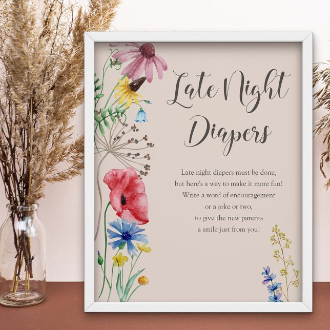 Affiche Baby shower Fleur sauvage de Diapeurs de nuit (Late Night Diapers baby shower game sign from my Wildflower Charm collection)