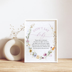 Affiche Baby shower fleur sauvage "Don't Say Baby" Jeu