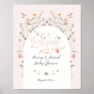 Affiche Baby shower fleur sauvage Fille rose Fleur