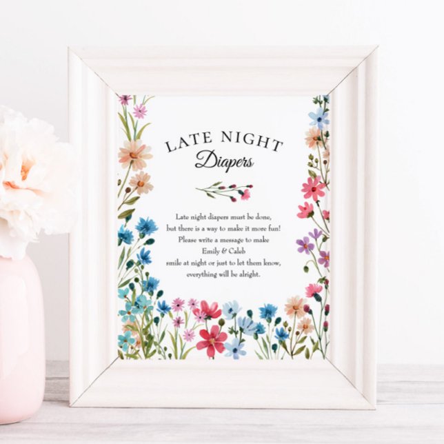 Affiche Baby shower fleur sauvage Late Night Diapés Imprim (Créateur téléchargé)