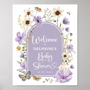 Affiche Baby shower Fleur sauvage Lavender Boho Bienvenue
