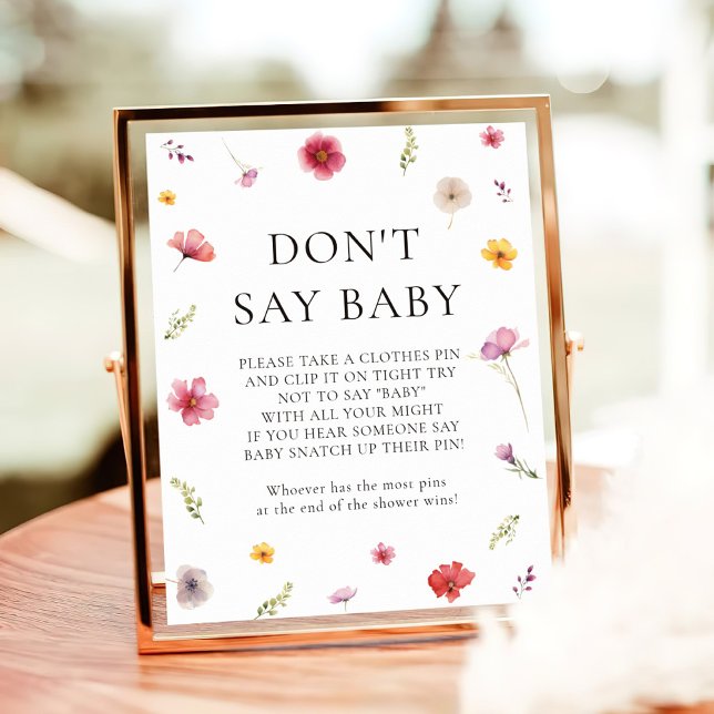 Affiche Baby shower fleur sauvage ne pas dire jeu de bébé (Créateur téléchargé)