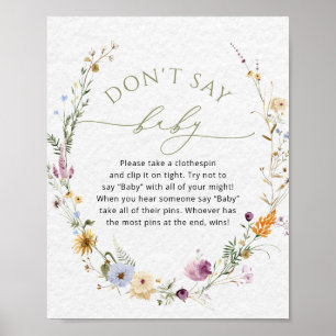 Affiche Baby shower fleur sauvage ne pas dire jeu de bébé
