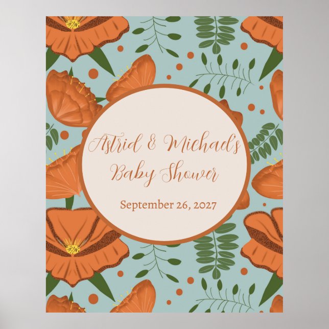 Affiche Baby shower fleur sauvage Orange Poppy (Devant)