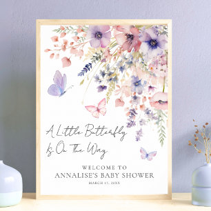 Affiche Baby Shower Fleur Sauvage Papillon