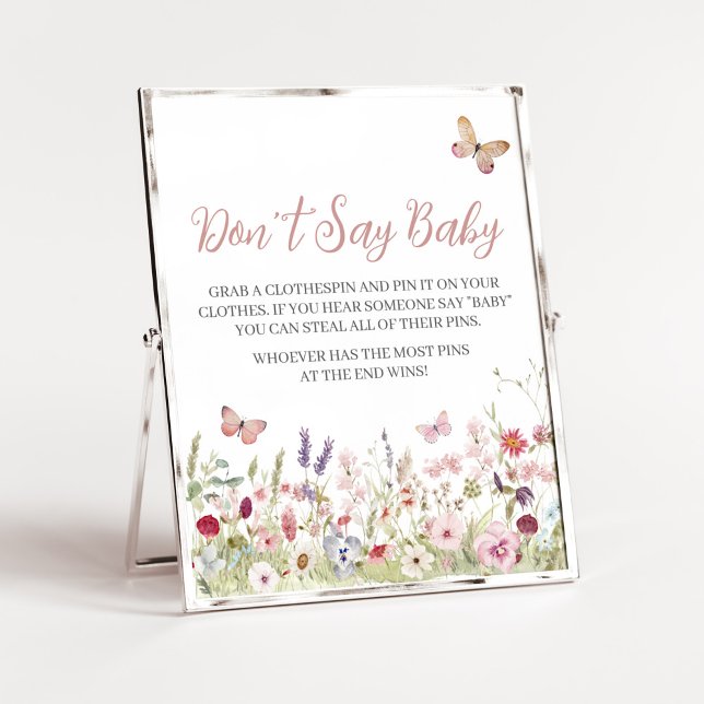 Affiche Baby shower fleur sauvage papillon ne pas dire béb (Boho Butterflies Baby Shower Don't Say Baby Sign)