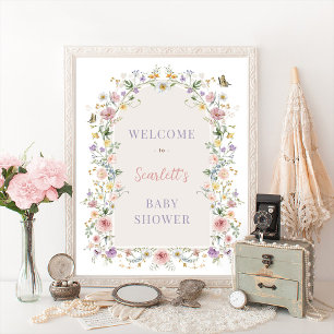 Affiche Baby shower Fleur sauvage Pastel Spring Bienvenue