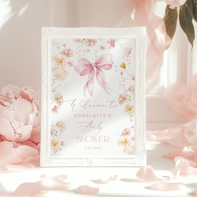 Affiche Baby shower fleur sauvage Pink Bow (Créateur téléchargé)
