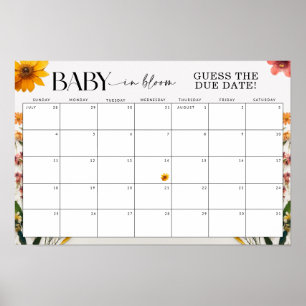 Affiche Baby shower Fleur sauvage pressé devine la date d'