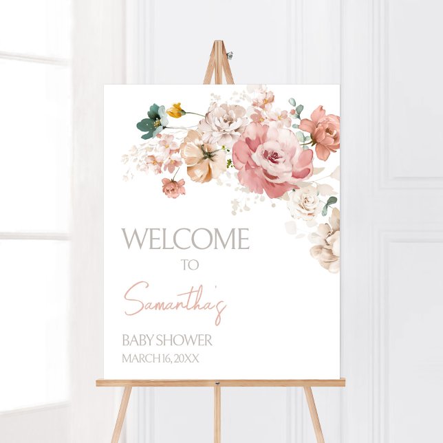 Affiche Baby shower Fleur sauvage Spring Bienvenue (Summer Floral Baby Shower Welcome Sign)