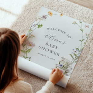 Affiche Baby shower Fleur sauvage Tea Party Bienvenue