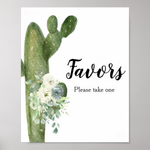 Affiche Baby shower Fleurs blanches Cactus Symbole préféré