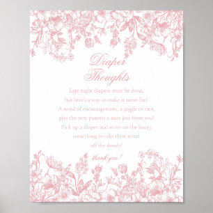 Affiche Baby Shower Fleurs de Chinoiserie Rose Pensées Lan