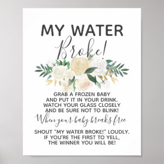 Affiche Baby shower Fleurs Mon Eau Broke Jeu Signe