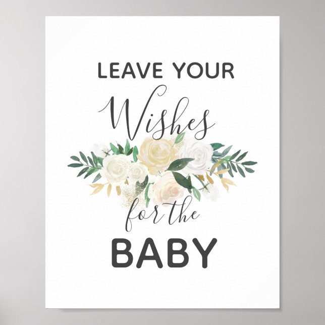 Affiche Baby shower Fleurs Voeux pour bébé signe (Devant)