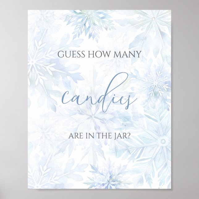 Affiche Baby Shower Flocon de Neige Bleu Devinez Combien d (Devant)