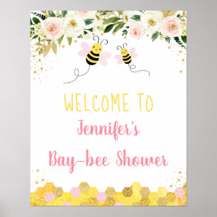 Affiche Baby shower Floral Abee Pink Gold Bienvenue