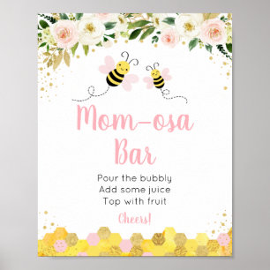 Affiche Baby shower Floral Abee Pink Mimosa Bar Signal