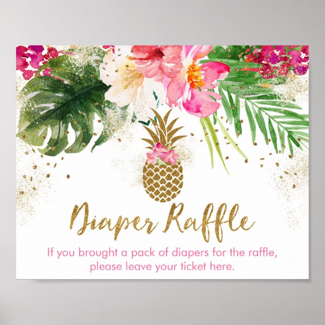 Affiche Baby shower floral anicule ananas Raffle (Devant)