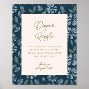 Affiche Baby shower floral bleu marine 8x10 Déchets