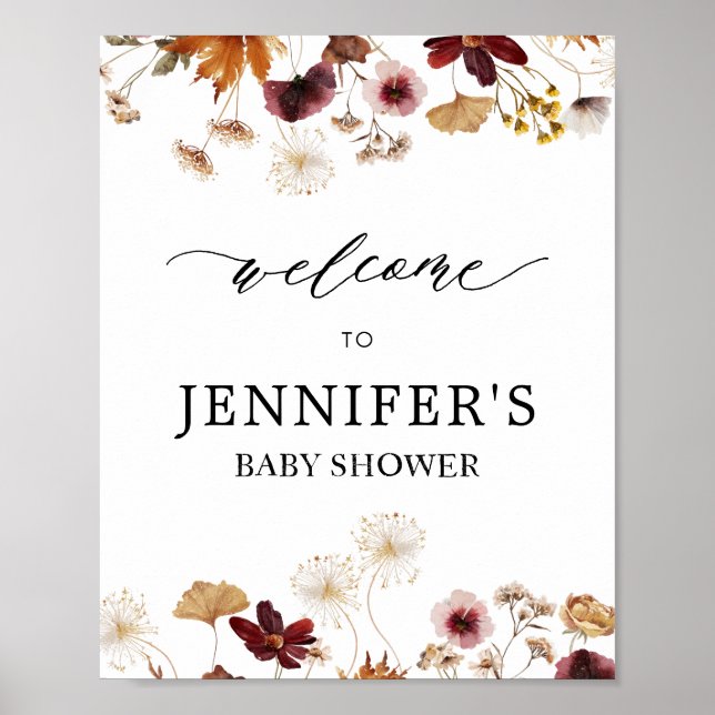 Affiche Baby shower Floral Boho de la Bourgogne d'automne  (Devant)