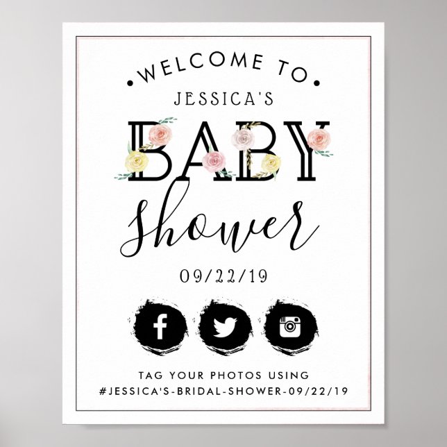 Affiche Baby shower Floral Chic (Devant)