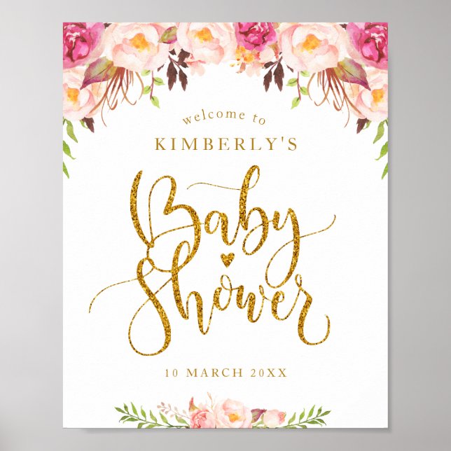 Affiche baby shower floral clair panneau d'accueil (Devant)