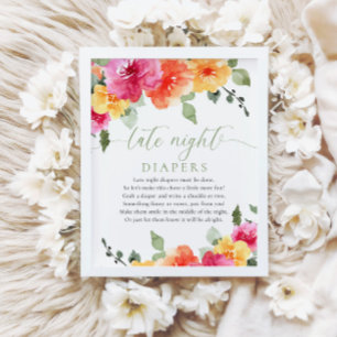 Affiche Baby shower floral coloré des couches tard dans la