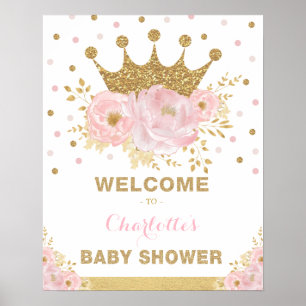 Affiche Baby shower Floral de la princesse Crown Blush Bie