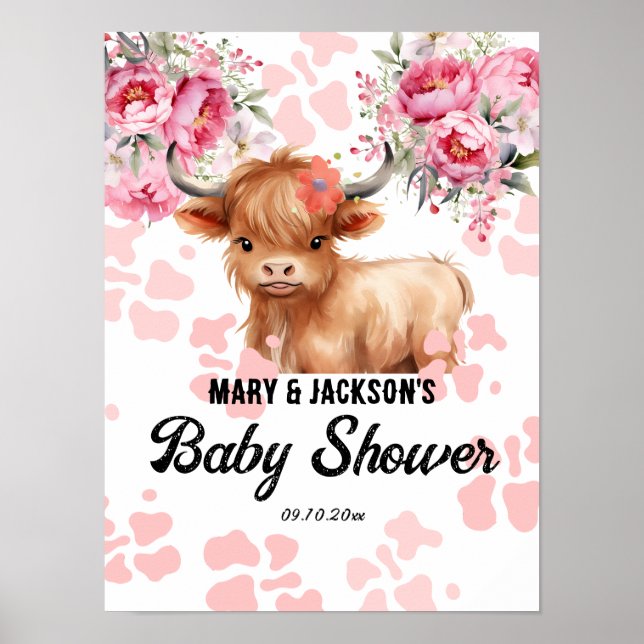 Affiche Baby shower Floral de la Vache Sainte (Devant)