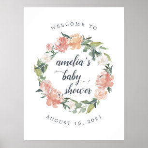 Affiche Baby shower Floral de miété Bienvenue