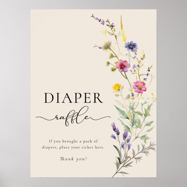 Affiche Baby shower floral Fleur sauvage beige  chevalet (Devant)