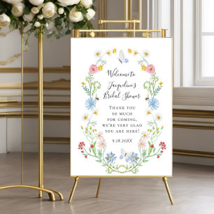 Affiche Baby shower Floral Fleur sauvage d'aquarelle de bi