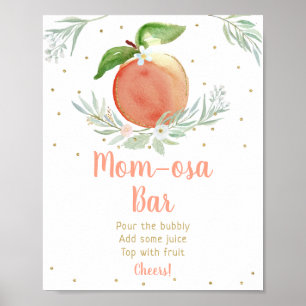 Affiche Baby shower Floral Or Pêche Panneau barre Mimosa