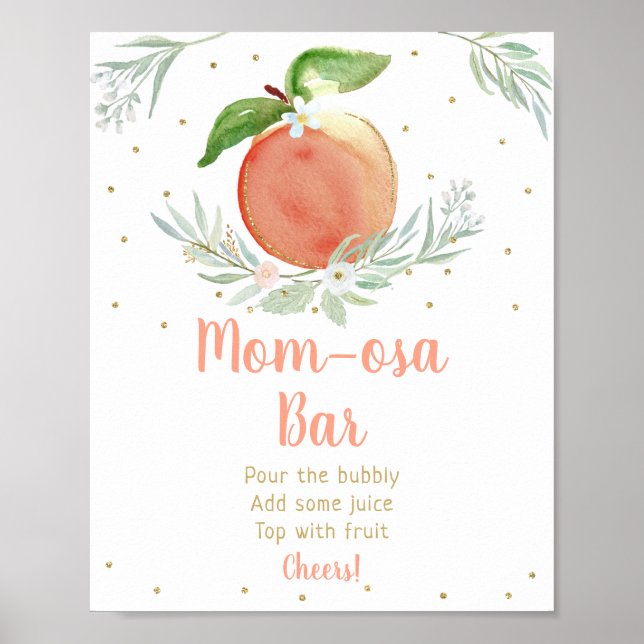 Affiche Baby shower Floral Or Pêche Panneau barre Mimosa (Devant)