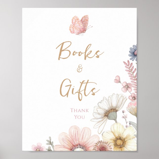Affiche Baby shower floral papillon (Devant)