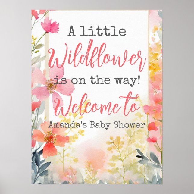 Affiche Baby shower Floral Petit Fleur sauvage Fleur de Pê (Devant)