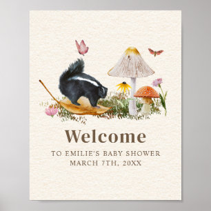 Affiche Baby shower floral petit puant Skunk