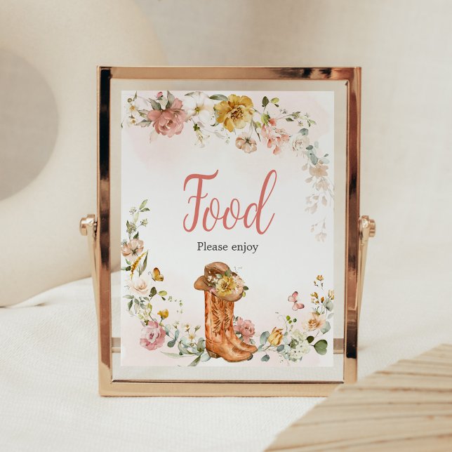 Affiche Baby shower Floral Petite Femme (Cowgirl Wild West Baby Shower Food Sign)