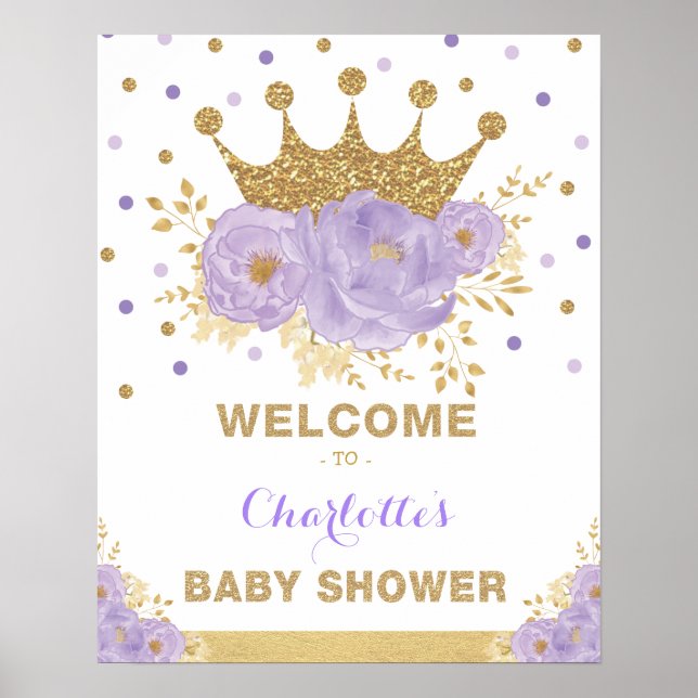 Affiche Baby shower Floral Princess Crown Bienvenue (Devant)