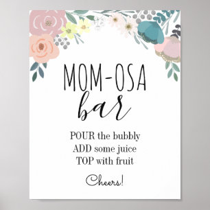 Affiche Baby shower Floral Rose & Bleu - Bar Maman-osa