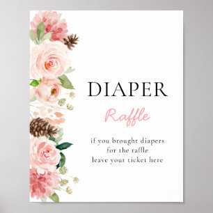 Affiche Baby shower floral rose d'hiver Raffin