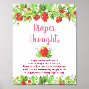 Affiche Baby shower floral rose fraise Pensées de couche