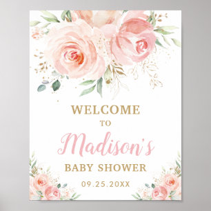 Affiche Baby shower floral rose pâle Bienvenue