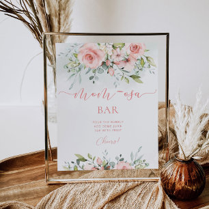 Affiche Baby shower floral rose pâle, panneau de bar maman