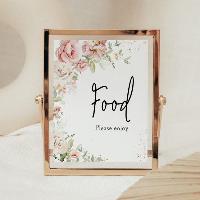Affiche Baby shower floral rose poussiéreux (Dusty Pink Floral Greenery Baby Shower Food Sign)